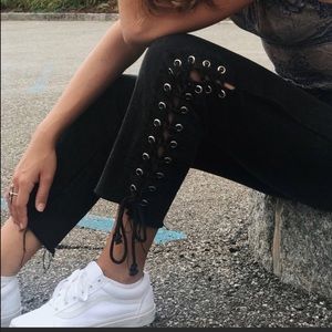 Honey punch Black denim with lace up side detail